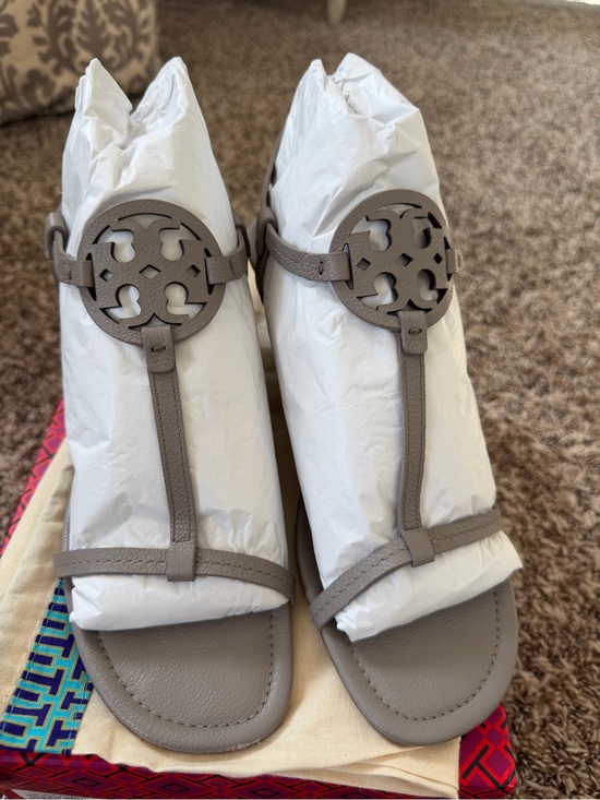 Tory Burch Shoes - Tory Burch Taupe Miller T-Strap Leather Sandals